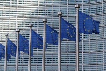 An image of European Union flags in a row.