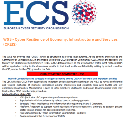 WG3 - Cyber resilience of Economy, Infrastructure and Services (CREIS)