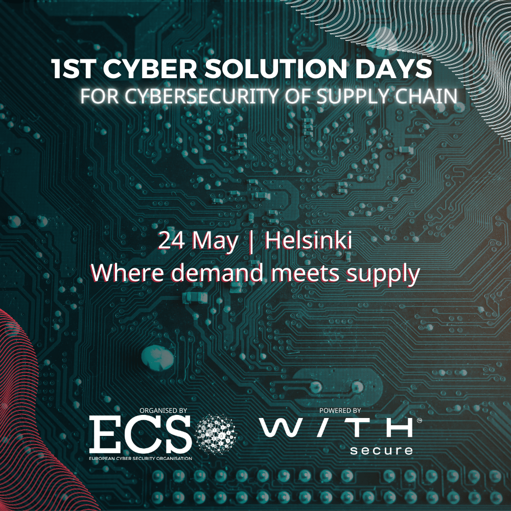 A visual for ECSO's first Cyber Solution Days organised on 24 May in Helsinki, Finland.