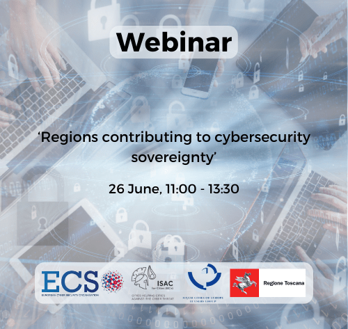 The visual for ECSO's webinar on regions contributing to cybersecurity sovereignty webinar organised on 26 June 2023.