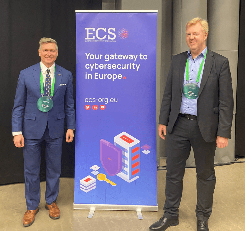 A picture of the two nominees from ECSO's inaugural Cyber Solution Days in Helsinki, Finland.
