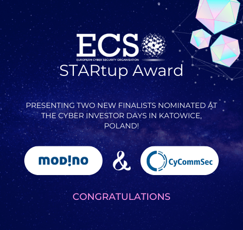 Visual of ECSO STARtup Award finalists Modino.io and CyCommSec