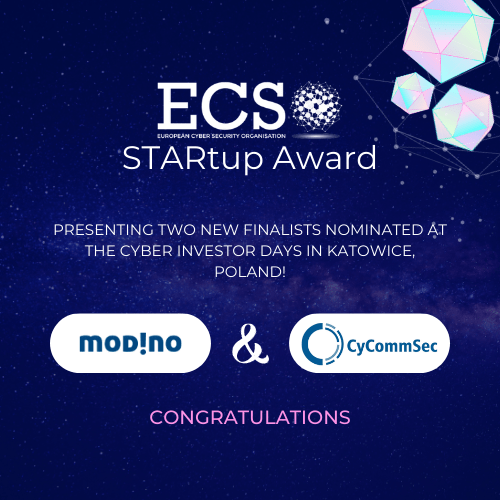 Visual of ECSO STARtup Award finalists Modino.io and CyCommSec