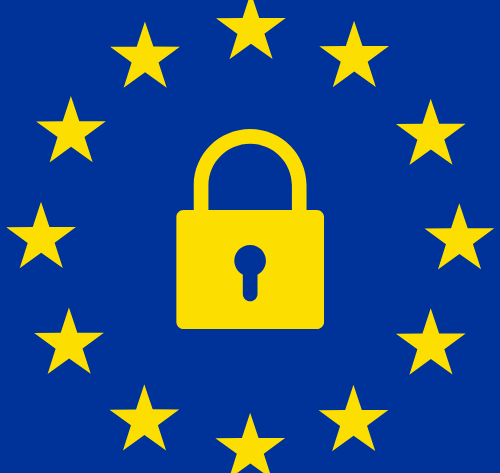 European Union flag with a yellow lock in the middle