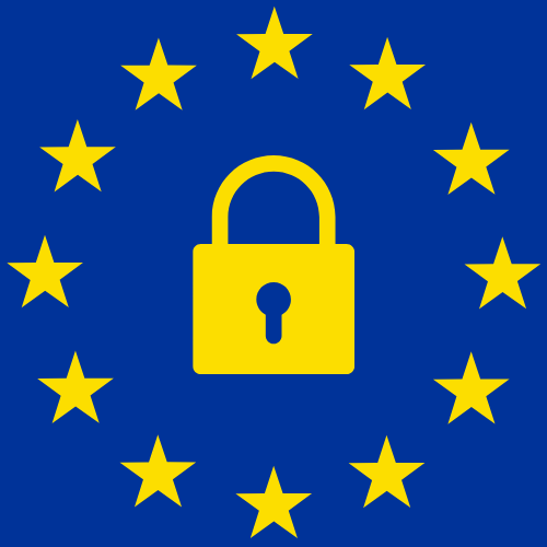European Union flag with a yellow lock in the middle