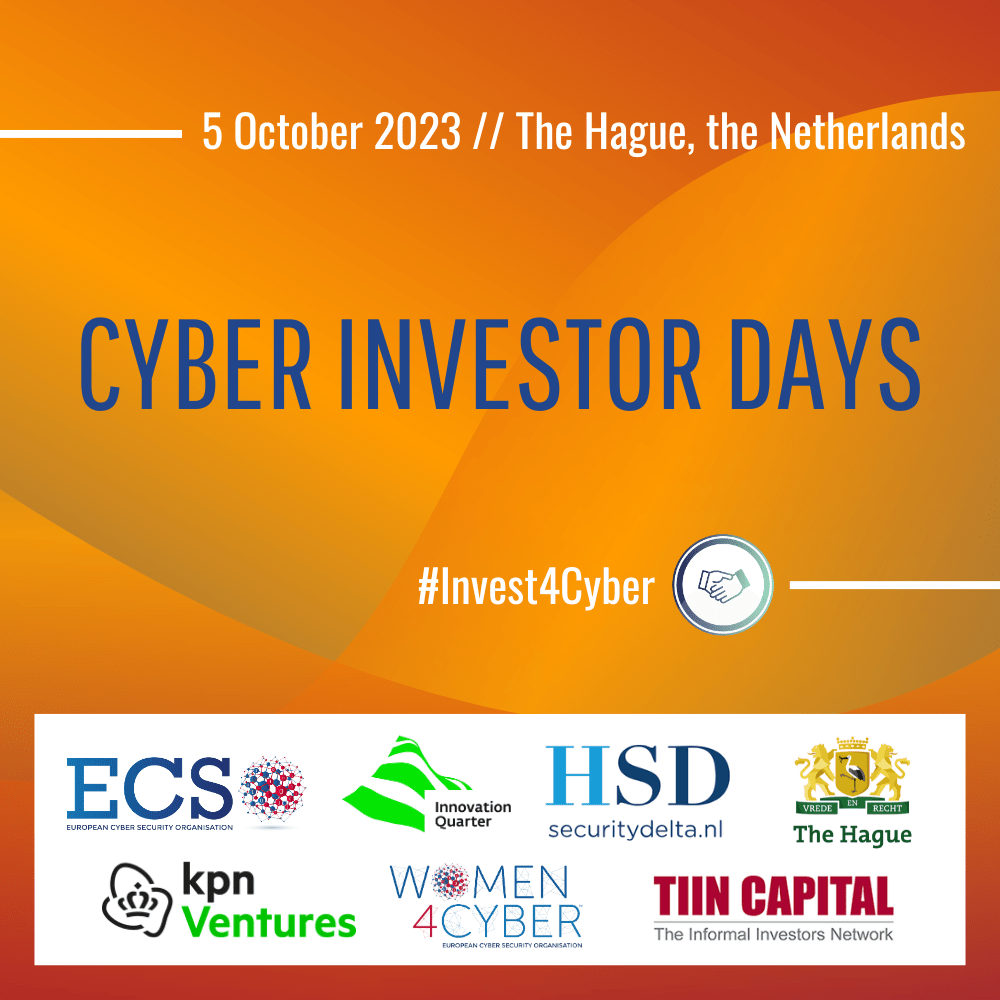 The visual for ECSO's Cyber Investor Days taking place on 5 October 2023 in the Hague, the Netherlands.