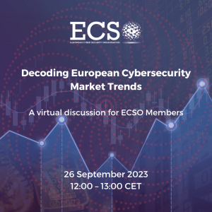 Visual for ECSO's virtual discussion series known as "Decoding European Cybersecurity Market Trends."